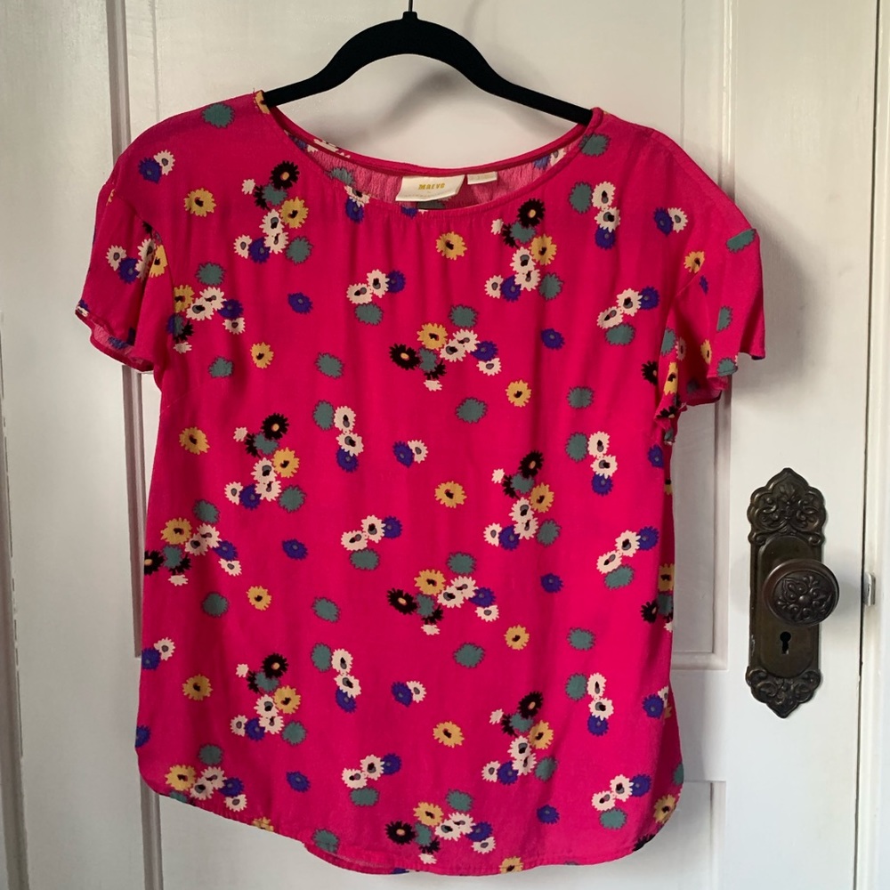 Maeve by Anthropologie Pink Floral Blouse Size Small US 4